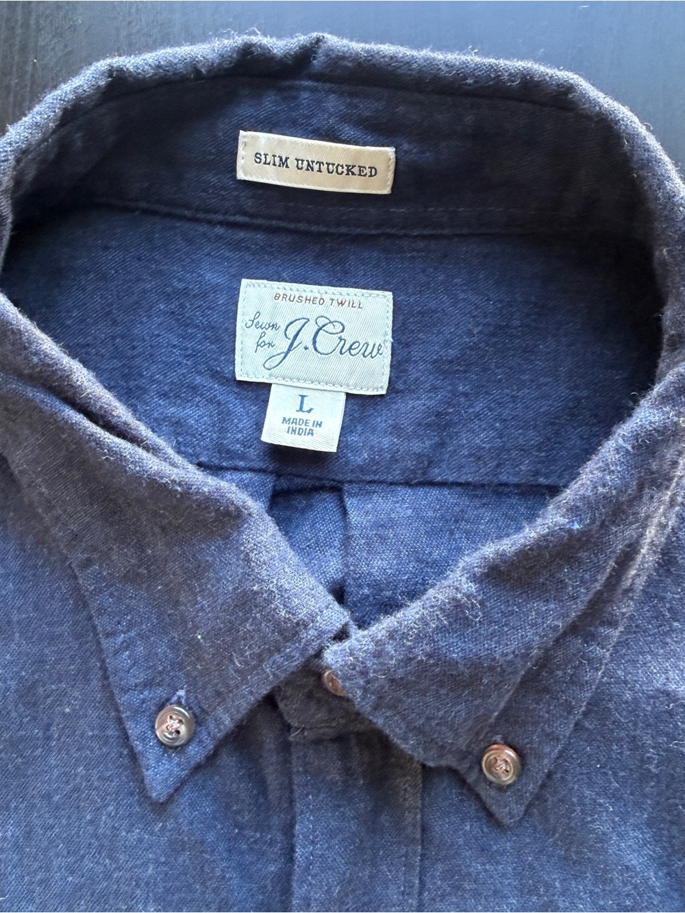 J.Crew Brushed Twill Button Down Shirt Large Navy Slim Untucked Cotton